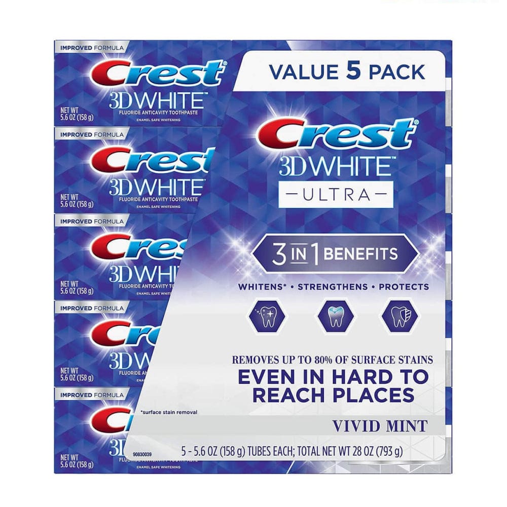 Kem Đánh Răng Crest 3D White Vivid Mint Ultra (150g x 5)